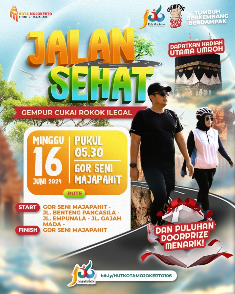 Jalan Santai Hari Jadi ke-106 Kota Mojokerto, Ada Doorprize Umroh Minggu (16/6/2024) besok.