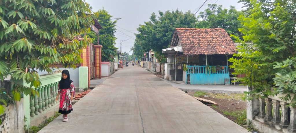 Jalan rabat beton di Dusun Tawangsari, Desa Tawangsari, Kecamatan Trowulan Mojokerto, Jumat (9/5/2025) (HB/Gonews.id)
