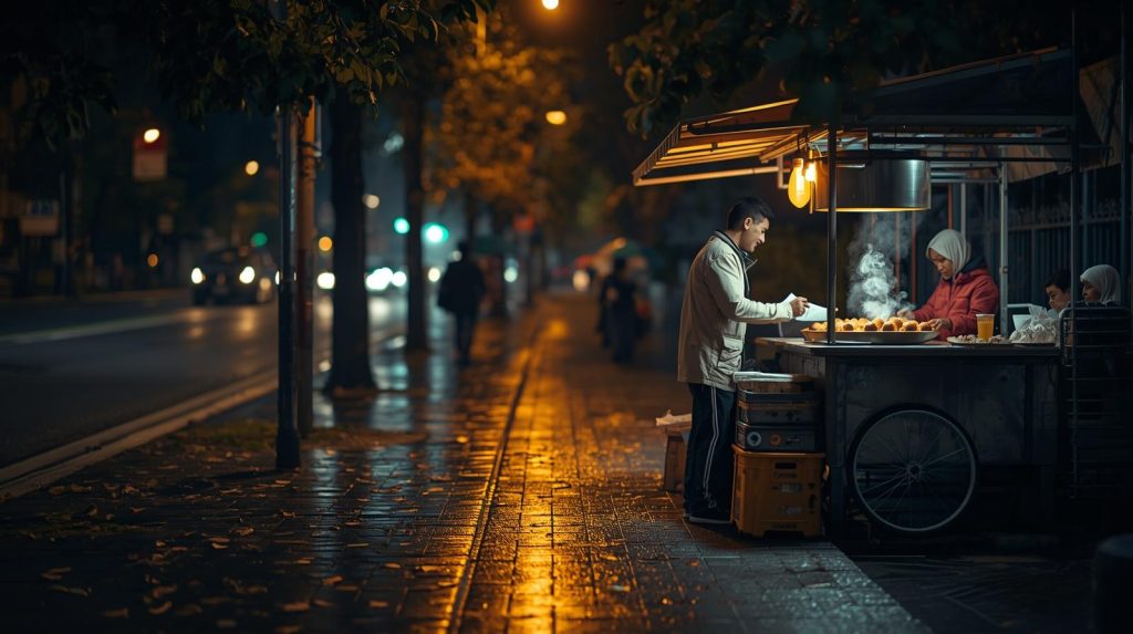Street food malam hujan Bandung. (Pict: AI-Rich)