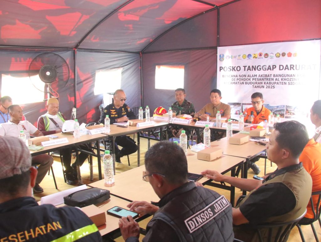 BNPB bersama unsur Forkopimda Kabupaten Sidoarjo menggelar jumpa pers hari keenam pasca runtuhnya bangunan di Pondok Pesantren (Ponpes) Al-Khoziny Buduran