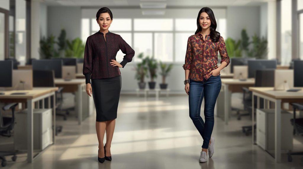 Batik Kantor vs Kasual: Tampil Sopan dan Elegan di Tempat Kerja Perbandingan batik kantor dan kasual guna tampil sopan dan elegan di tempat kerja. (Pict: Ai-Rich)