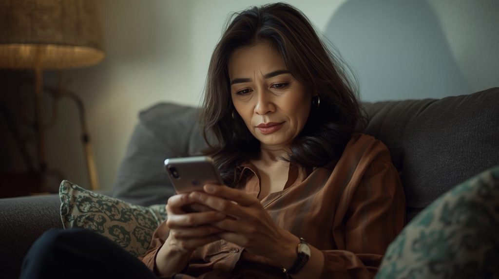 Jaga Mata di Era Layar: Panduan Pelajar & Pekerja Seorang ibu rumah tangga yang menjaga matanya di era layar sesakarang. (Pict: AI-Rich)