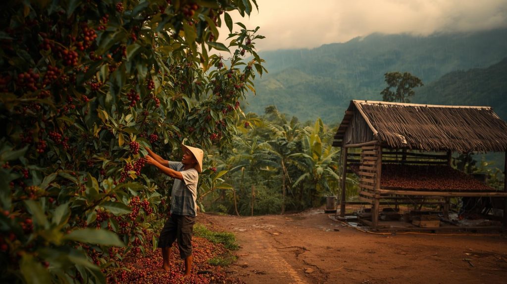 Ilustrsi petani kakao asal Bandung yang inspiratif. (Pict: AI-Rich)