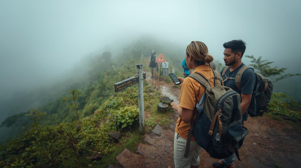 Turis yang memahami etika saat cuaca buruk di Bukittinggi Padang. (Pict: AI-Rich)