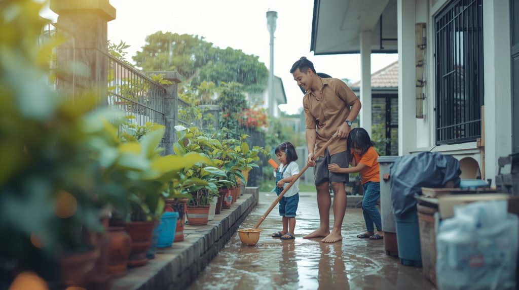 Ilustrasi keliarga kecik yang mecoba untuk cegah DBD. (Pict: AI- Rich)