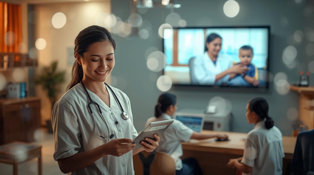 Ilustrasi Puskesmas digital yang mempermudah akses kesehatan para masyarakat. (Pict: AI-Rich)