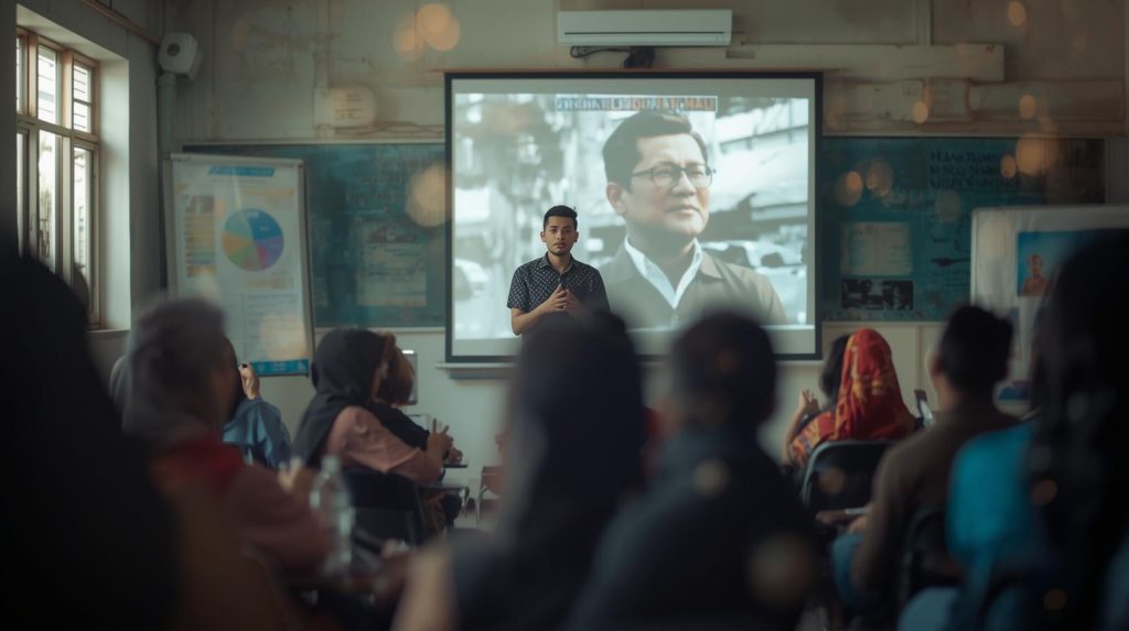 Public speaking bertemakan pahlawan lokal yang dibawakan oleh seorang mahasiswa. (Pict: AI-Rich)