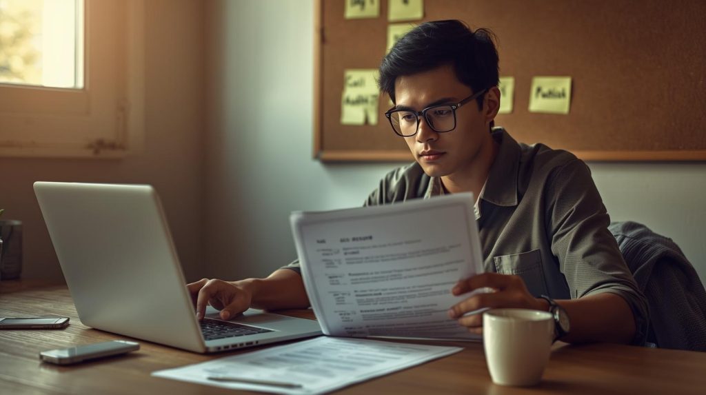 Potret Mahasiswa yang menutup semester dengan menyapkan portofolio dan CV magang. (Pict: AI-Rich)