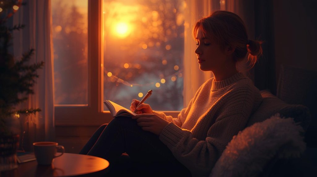 10 Pelajaran Hidup yang Mengubah Cara Pandang Kita Potrt seorang wanita yang sedang menulis pelajaran hidup di sebuah buku untuk menyambut 2026. (Pict: AI-Rich)