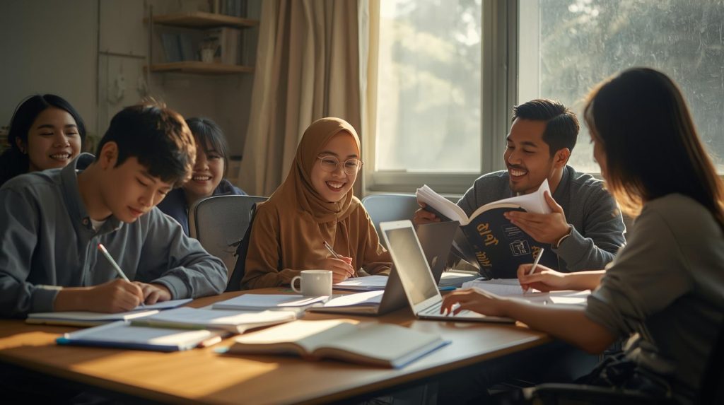 Ilustrasi seorang siswa yang menjalankan resolusi belajar realistis di dalam kelas. (Pict: AI-Rich)