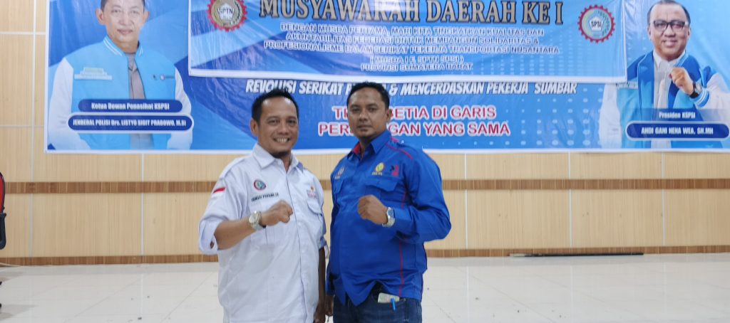 Ruli Eka Pratama Nahkodai DPD KSPSI Sumbar Lima Tahun ke Depan Ketua Terpilih, Ruli Eka Pratama didampingi Sekretaris, Hendri Pratama, S.H pada Musda Bersama DPD KSPSI SUMBAR di Aula Bapelkes Padang, Jumat, 19 Desember 2025. ( Saipen/GOnews.id)
