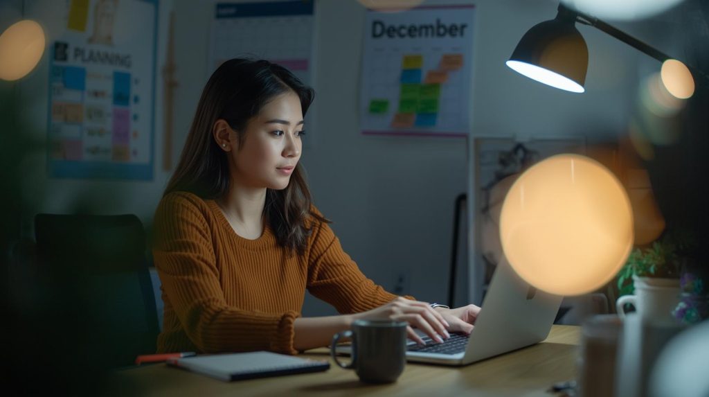 Checklist Keuangan: Apa Saja yang Harus di Cek di Desember? Potret Seorang wanita yang membuat cheklist data keuangannya di akhir Tahun. (Pict: AI-Rich)
