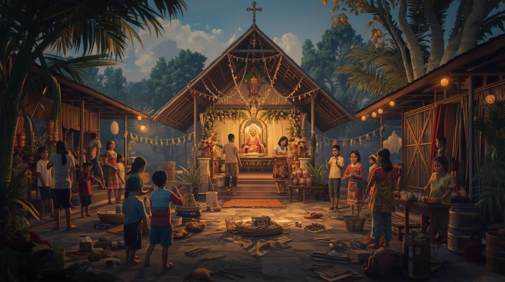 Dari Pohon Natal hingga Natal Bersama di Gereja Kampung Ilustrasi perayaan meriah malam Natal di sebuah desa di Indonesia. (Pict: Ai-Rich)