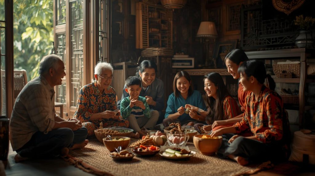 Ilustrasi sebuah keluarga yang baru datang dari pulang kampung. (Pict: AI-Rich)