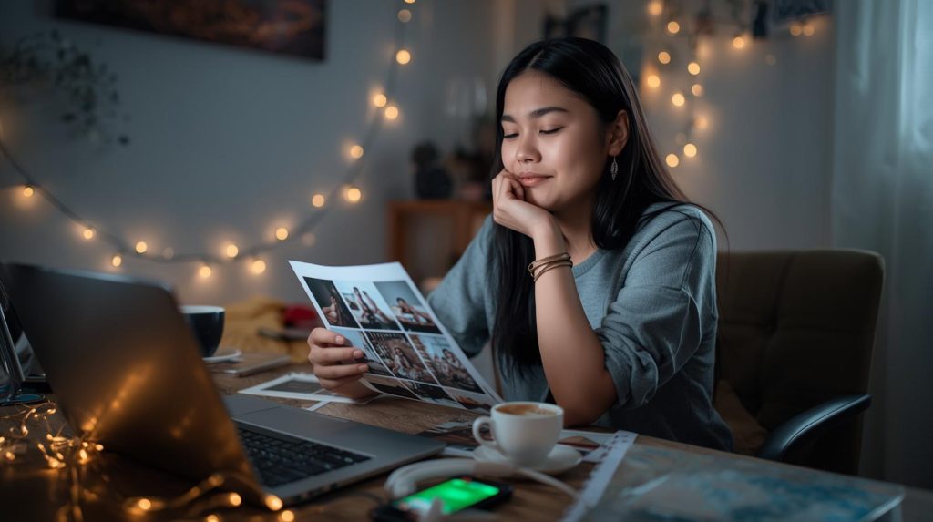 Tren Wrap Up Digital: Refleksi Diri yang Kian Populer Ilustrasi seorang wanita yang mencari tahu konten tren wrap up digital refleksi diri. (Pict: AI-Rich)
