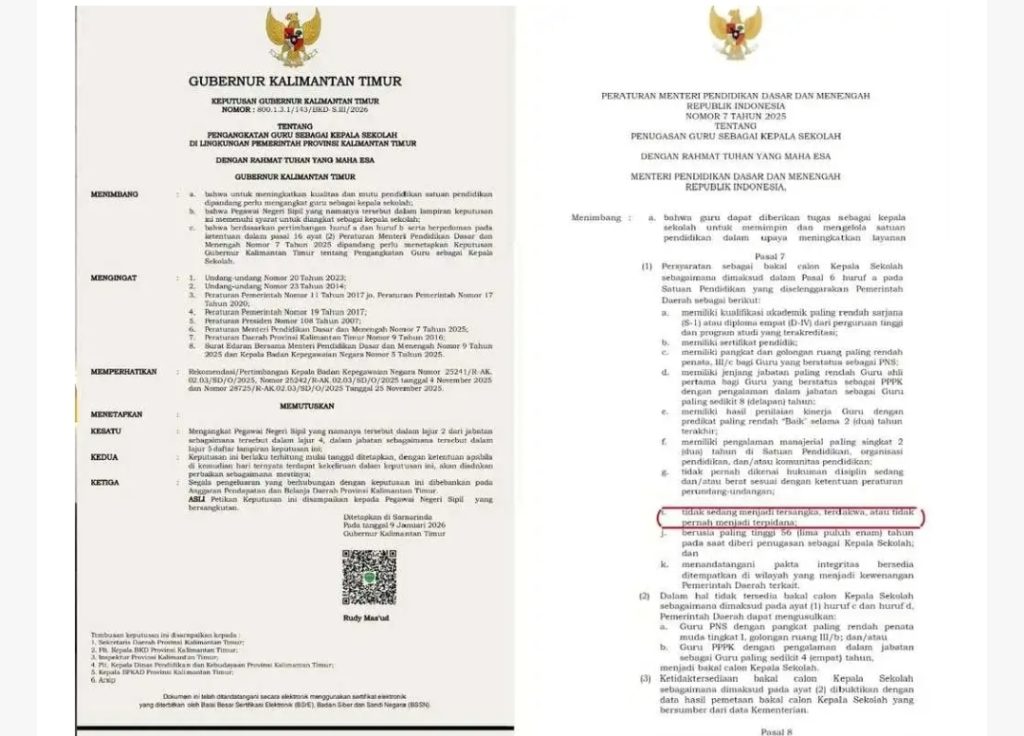 SK Gubernur Kaltim Nomor 800.1.3.1/139/BKD-S.III/2025 |Permendikdasmen No 7 Tahun 2025, Pasal 7 Ayat 1, Poin i