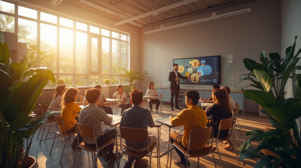 Ilustrasi beberapa orang yang sedang melakukan evaluasi sistem pendidikan. (Pict: AI-Rich)