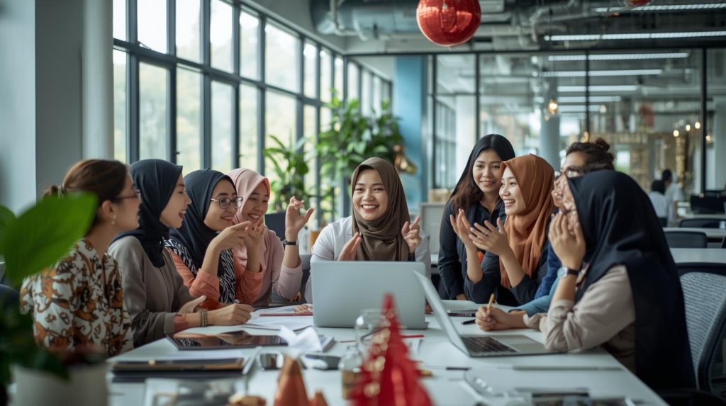 Potret para karyawan yang tengah membangun lingkungan kerja yang lebih sehat dan lebih produktif. (Pict: AI-Rich)