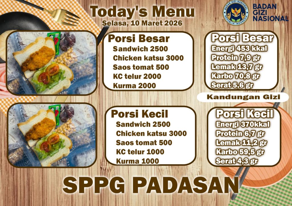 Menu spesial 10 Maret 2026 SPPG padasan, pujer, Bondowoso