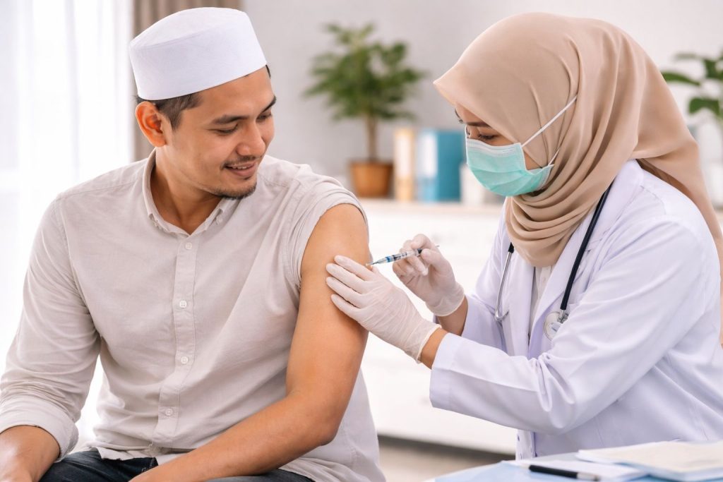 Jamaah Umroh Wajib Vaksin Meningitis dan Polio, Disarankan Dua Minggu Sebelum Keberangkatan Ilustrasi vaksinasi: Calon jamaah menjalani vaksin meningitis sebagai syarat kesehatan sebelum berangkat ke Tanah Suci.