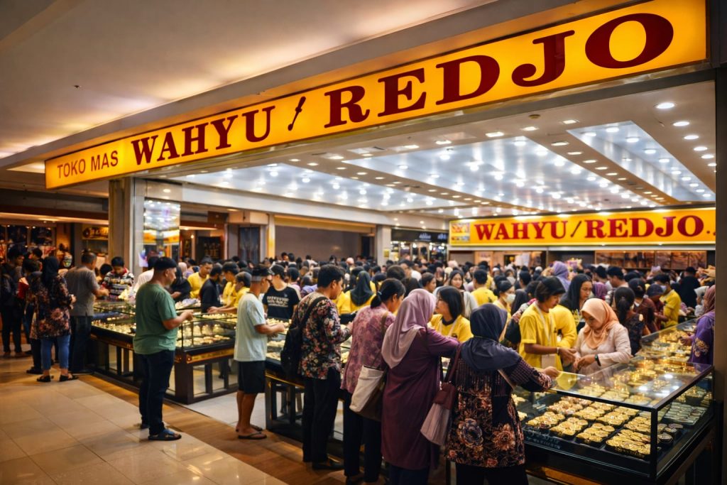 Harga Emas Naik, Warga Mojokerto Tetap Berburu Suasana pembeli memilih perhiasan emas di toko emas Mojokerto di tengah kenaikan harga logam mulia. (Foto: Belia Kiki).