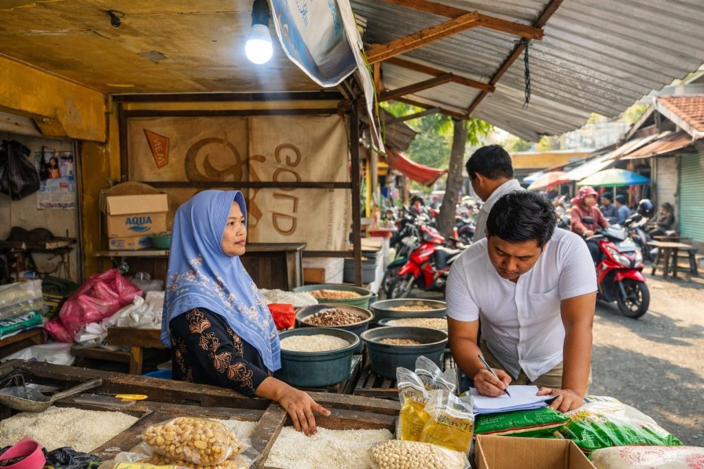 Harga Beras Mojokerto Naik, Warga Mulai Resah Satgas Pangan melalukan pengecekan harga bapokting di pasar tradisional Foto: (Belia Kiki)