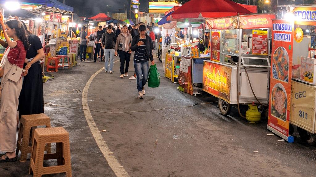 Alun-Alun Kota Mojokerto Diserbu Warga, Parkiran Penuh Deretan pedagang kaki lima yang ramai diserbu masyarakat (Foto :Belia Kiki)