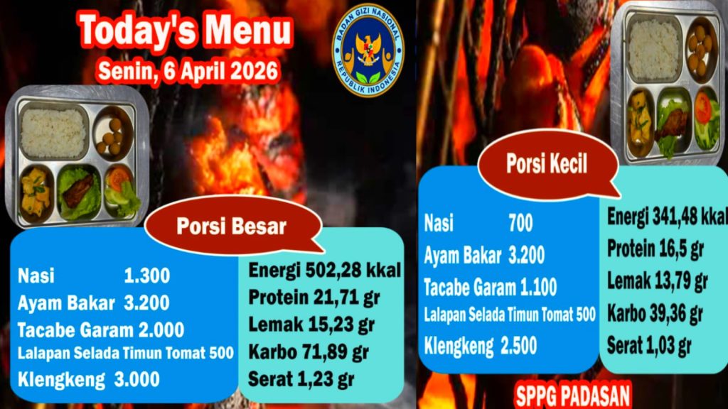 menu hari senin 6 april 2026 sppg padasan kecamatan pujer bondowoso.