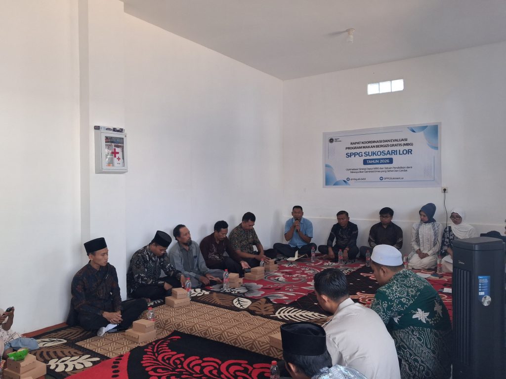 Rapat koordinasi dan evaluasi program makan bergizi gratis SPPG Sukosari Lor dengan seluruh perwakilan sekolah penerima manfaat, Sabtu (18/4/2026). (dok. SPPG Sukosari Lor)