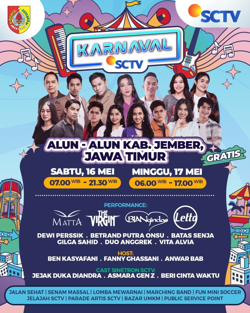 Karnaval SCTV Kembali Meriahkan Jember Dua Hari Deretan artis yang akan tampil di Kabupaten Jember di acara Karnaval SCTV 2026.Foto istimewa