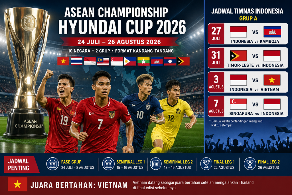 Jadwal TImnas Indonesia dalam ASEAN Championship Hyundai Cup 2026