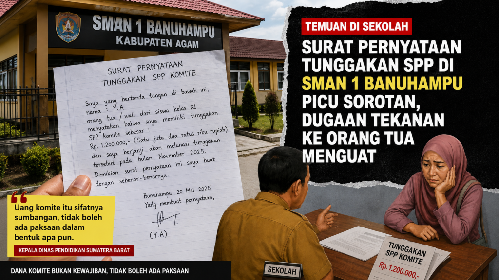Surat Tunggakan Komite di SMAN 1 Banuhampu Jadi Sorotan keterangan fhto : Ilustrasi dibuat menggunakan teknologi kecerdasan buatan (AI) untuk kepentingan visual berita. Jum'at (12/6/2026) (Dioni/Gonews.id(