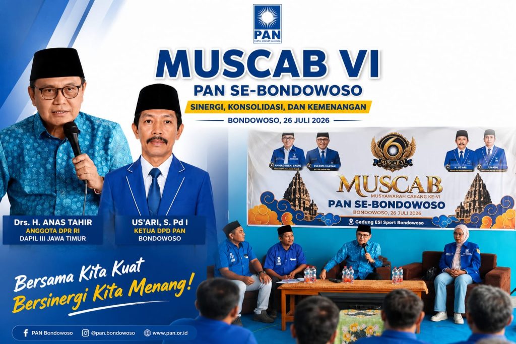 Muscab VI PAN Bondowoso Pacu Konsolidasi Kader Desain poster Muscab VI PAN Bondowoso, Minggu (26/7/2026) (Doni/GOnews.id)