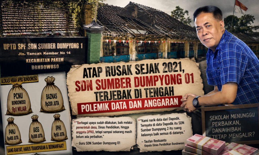 Atap Sekolah Ambruk Bertahun-tahun, APBD Disebut Seret: Lalu Mengapa Hibah Ormas Bisa Mengalir? SDN Sumber Dumpyong 01,APBD Bondowoso,Dinas Pendidikan Bondowoso,Hibah Ormas,Revitalisasi Sekolah