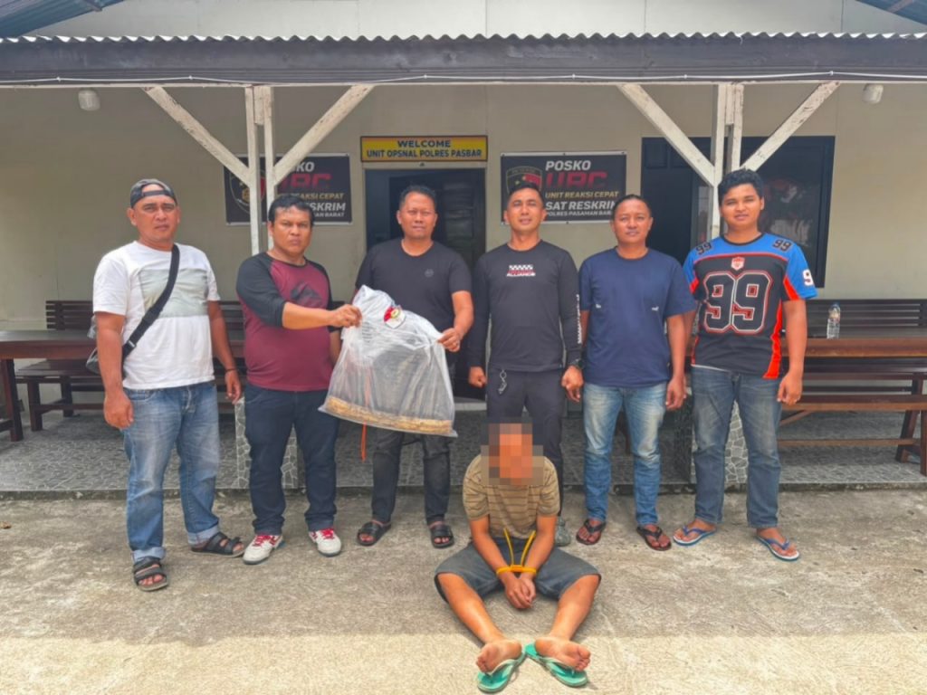 Aniaya Ibu dan Nenek hingga Tewas, Pria Dibekuk Tim Opsnal Polres Pasbar Tersangka H (34) saat diamankan tim Opsnal Satreskrim Polres Pasaman Barat bersama barang bukti. (Saipen/GOnews.id)