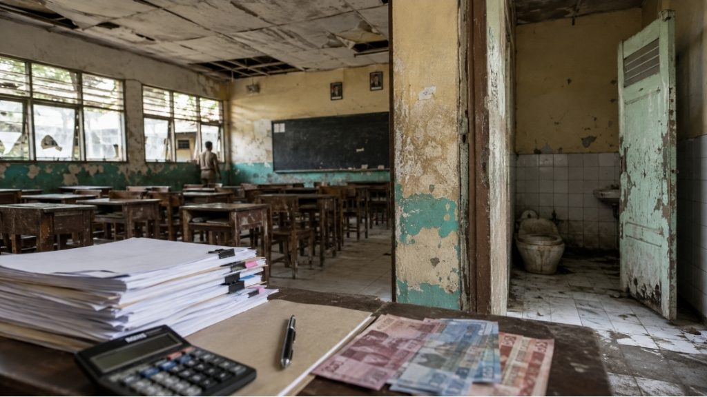 BOS Ada, Sekolah Tetap Rusak Gambar ilustrasi by AI