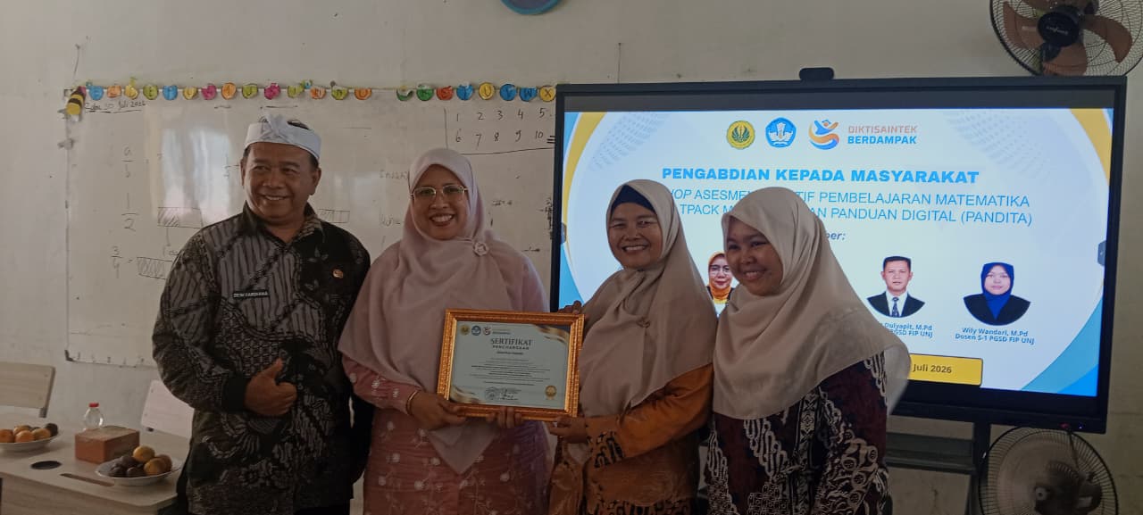 Program Studi PGSD UNJ menggelar Workshop Asesmen Adaptif Pembelajaran Matematika Berbasis TPACK menggunakan Panduan Digital pada 30–31 Juli 2026 di SD Negeri 03 Pabuaran, Kecamatan Sukamakmur, Kabupaten Bogor (dok. UNJ)