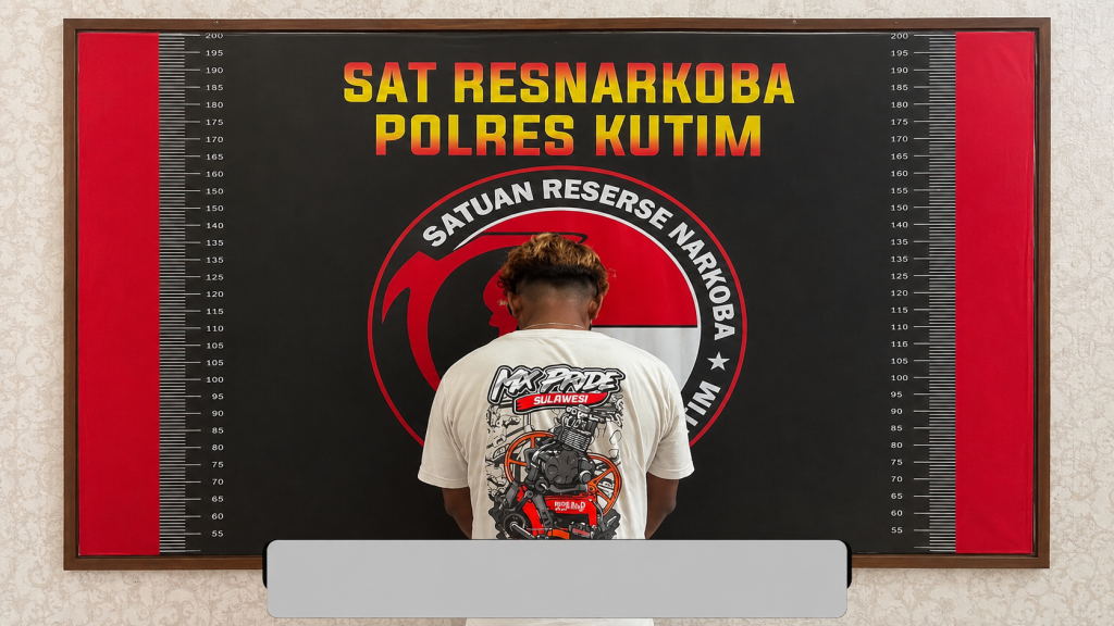 Polres Kutim meringkus pemuda berinisial AT pelaku tindak pinda Narkoba (foto: Humas Polres Kutim)