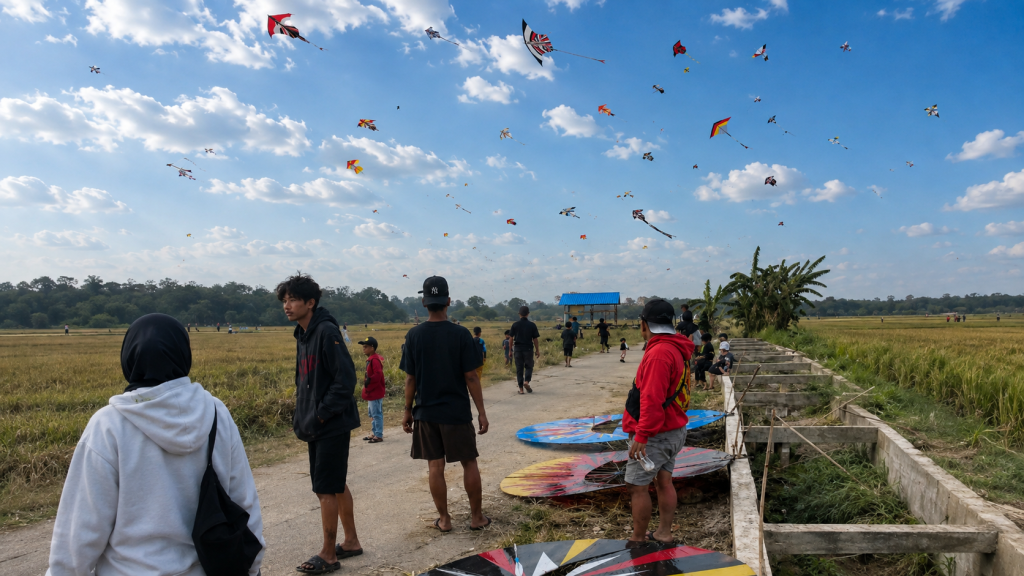 Bukan Sekadar Layangan, Ada Tradisi yang Terbang di Langit Tenggarong Kopdar pecinta layang layang di hamparan Sawah Rapack Gentong, Mangkurawang Darat, Tenggarong, Sabtu (22/8/ 2026) (Wiryawan)