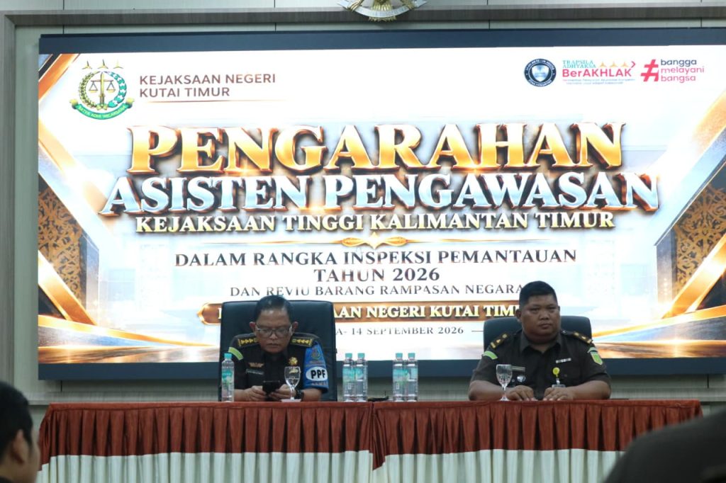 Tim Kejati Kaltim Inspeksi Kejari Kutim, Perkuat Administrasi, Akuntabilitas dan Profesionalitas Aparatur Tim Pengawasan Kejaksaan Tinggi Kalimantan Timur melaksanakan inspeksi pemantauan 2026 dan reviu pengelolaan Barang Rampasan Negara di Kejaksaan Negeri Kutai Timur, Senin (14/9/2026)