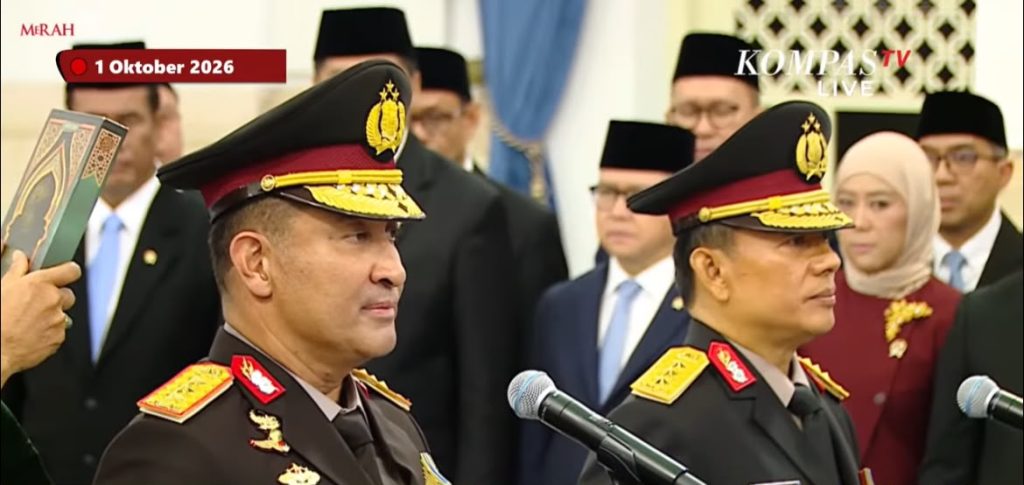 Presiden Prabowo Lantik Suyudi Aryo Seto sebagai Kapolri, Wahyu Hadiningrat Jadi Wakapolri Terlihat Kapolri dan Wakapolri baru dilantik di Isntana Negara oleh Presiden Prabowo Subianto. (Foto: Dok Kompas TV)